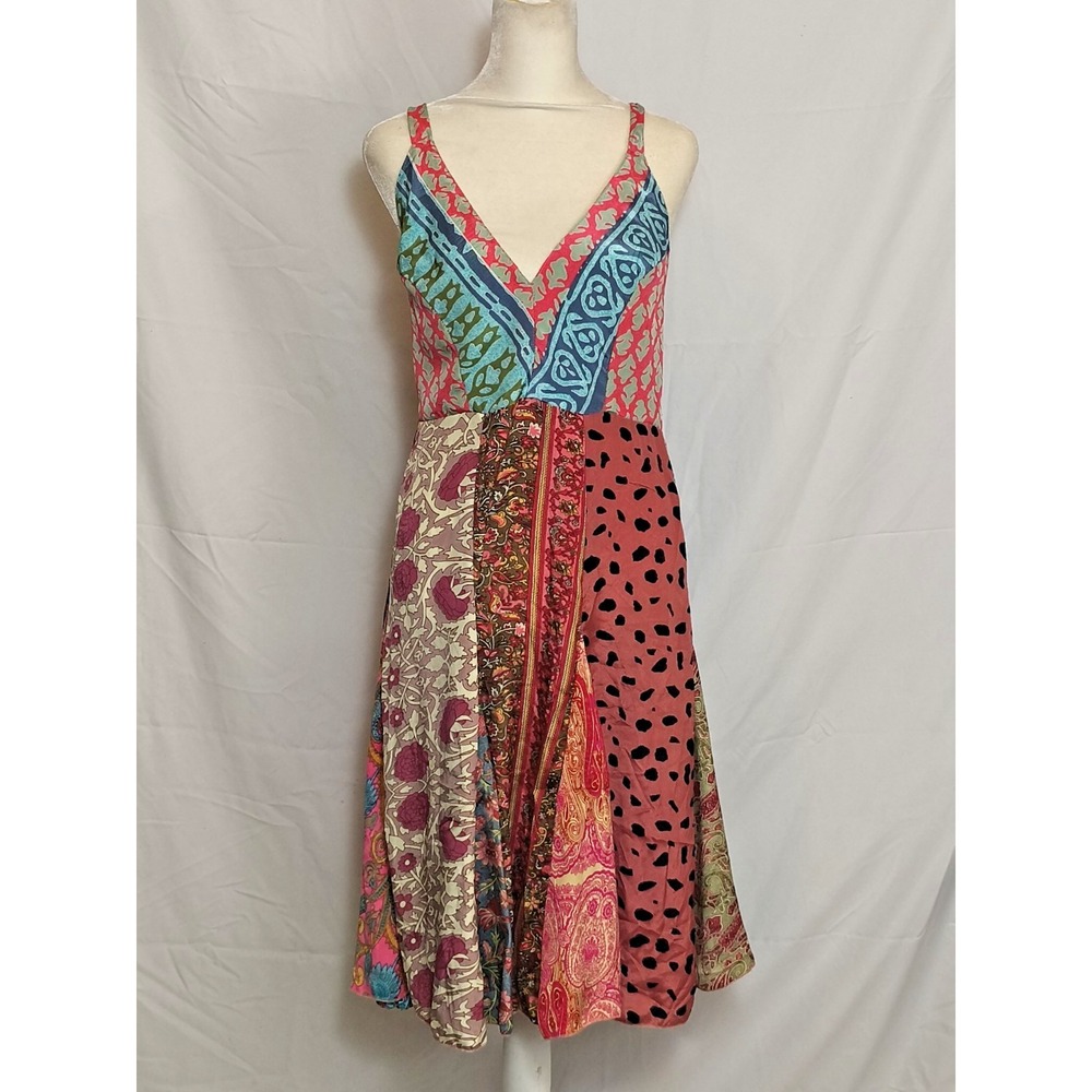 Karma Highway Patchwork Boho midi sundress colorful mixed print strappy ONE SIZE